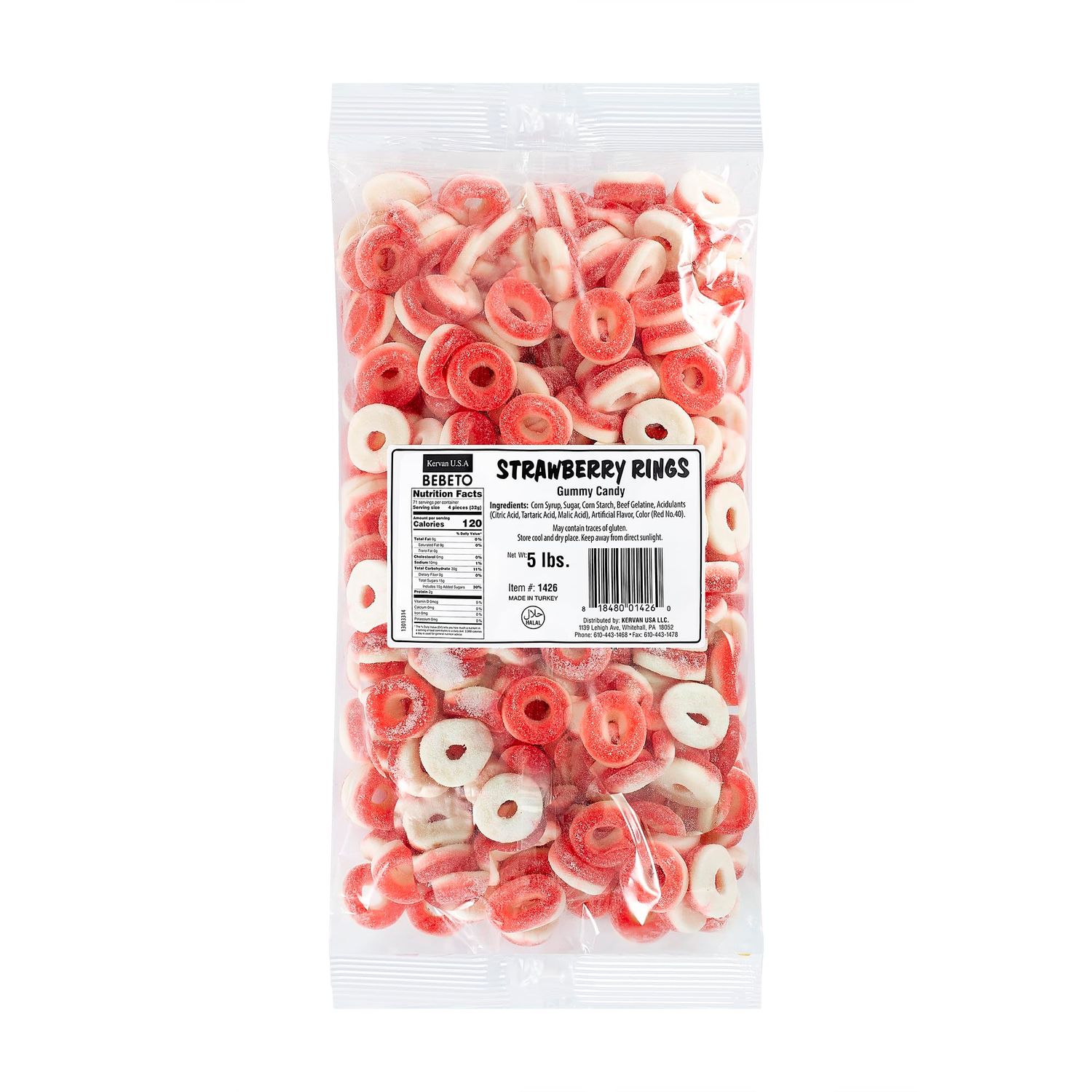 Kervan Candy Bebeto Strawberry Rings - Fruity, Soft, Sweet &amp; Sour Gummy Candy Bulk for Kids, Gift Snacks and Parties - Strawberry Ring Gummies Big Party Size Bag (5 lbs)