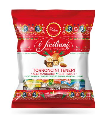 I Siciliani Soft Almond Nougat bite size Individually wrapped Assorted Mix of 4X150g. Bags total 600g. (21.20oz.) made in Sicily.NO PRESERVATIVES &amp; GLUTEN FREE (Pack of 1)