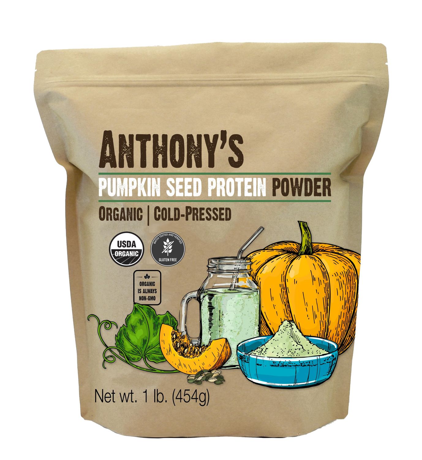Anthony&#39;s Organic Pumpkin Seed Protein Powder, 1lb, Gluten Free, Non GMO, Unflavored, Plant-Based Protein