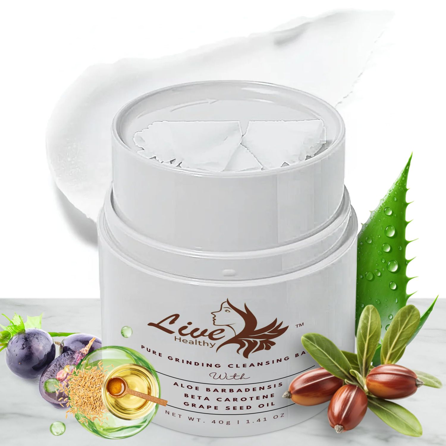 Live Healthy Grinding Cleansing Balm - Facial Oil Cleanser, Korean Makeup Remover, Deep Pore Cleansing - Gentle, Skin Care, Face Cleanser - Hygenic &amp; Moisturizing 1.41 fl Oz