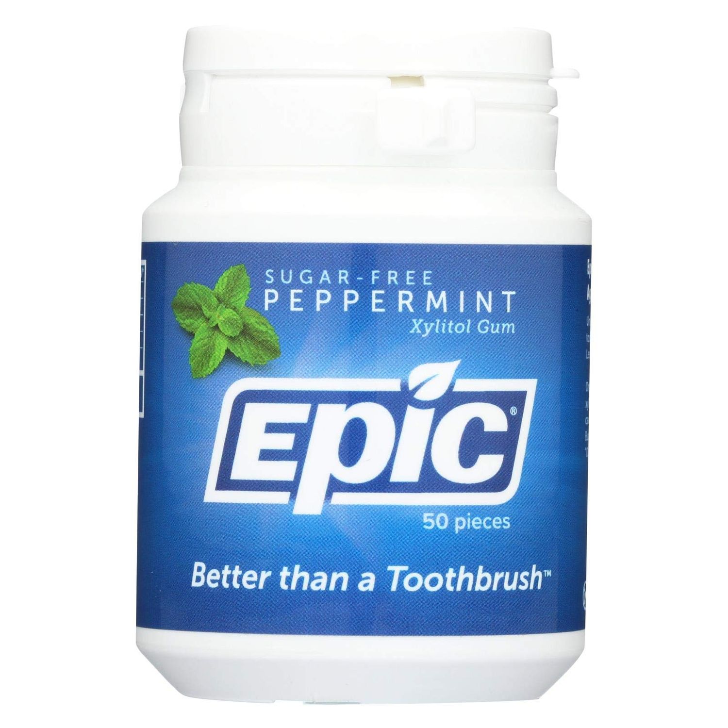 Epic Dental Peppermint Gum - Xylitol Sweetened - 50 Count - Gluten Free - Wheat Free - Vegan