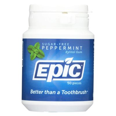 Epic Dental Peppermint Gum - Xylitol Sweetened - 50 Count - Gluten Free - Wheat Free - Vegan