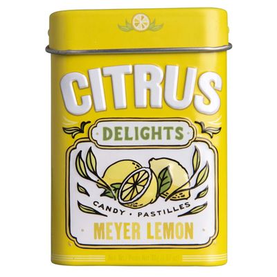 Citrus Delights Meyer Lemon Candy Natural Ingredients, No Artificial Colors or Flavors Kosher Certified, Vegan, Gluten Free Aspartame &amp; Xylitol Free 30 Count Tin (Pack of 12)