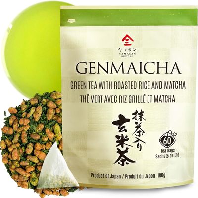 chaganju Genmaicha Green Tea with Matcha, roasted brown rice tea, Low caffeine, Japanese Tea, 3g60 tea bags