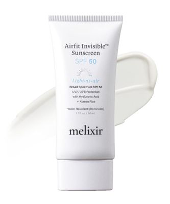 Melixir Airfit Invisible Sunscreen SPF 50, Broad Spectrum Korean Rice Sunscreen for Face, Hyaluronic Acid, Moisturizing Daily Protection for Sensitive Skin, No White Cast, Sweat-proof (1.7 fl.oz.)