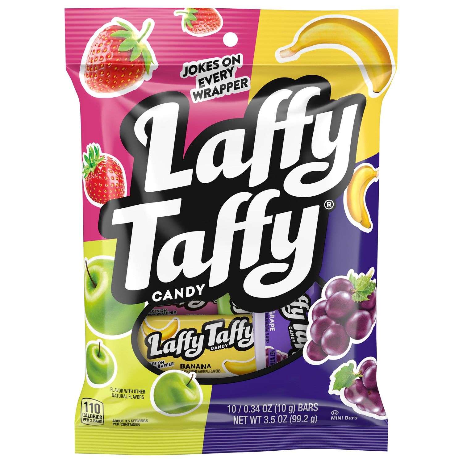 Laffy Taffy Assorted, Mini Bars, Stand Up Bag, Chewy Candy in a Variety of Fruity Flavors, 3.5 oz
