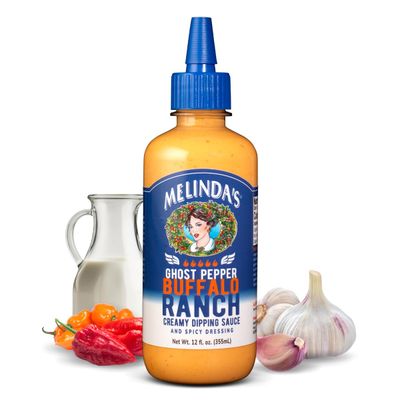 Melindas Ghost Buffalo Ranch - 12 oz, 1 Pack - Spicy Ranch Sauce, Hot Creamy Sauce With Ghost Peppers - Perfect for Wings, Pizza, Fries