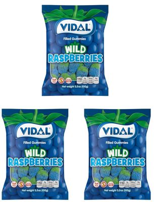 Vidal Sour Wild Raspberries Filled Sour Gummies Candy, 3.5 Ounces (Bundle of 3)
