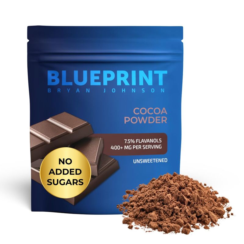 Blueprint Bryan Johnson Non Dairy Cocoa Powder - 7.5% Flavanols, 100% Pure Cocoa, Low Fat Unsweetened Cocoa, Undutched, Keto Friendly, Great for Baking &amp; Cooking, Tested for Heavy Metals (12 Ounces)