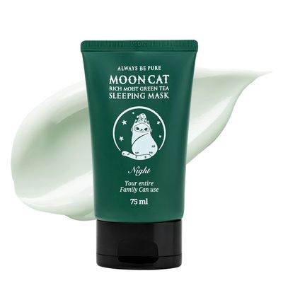 ALWAYS BE PURE Mooncat Rich Moist Green Tea Sleeping Mask 75ml Sensitive Skin, Hypoallergenic, Calming Redness, Moisturizer, Hydrating, Non-sticky texture, Korean skincare (2.53 fl.oz)