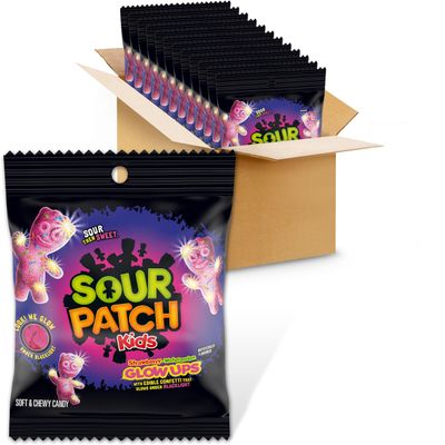 SOUR PATCH KIDS Glow Ups Strawberry-Watermelon Soft &amp; Chewy Candy, 12-3.08 oz Bags