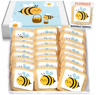 Bee Cookies 24 Pack Bumble Bee Party Favors Decorated INDIVIDUALLY WRAPPED Sugar Cookies Spring Gift Basket Peanut &amp; Nut Free Bulk Kosher