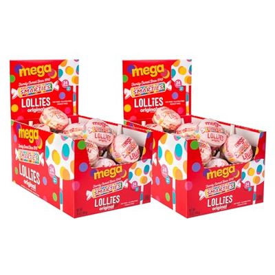 Smarties Double Lollies Mega Vegan Gluten Free Peanut &amp; Fat Free Fruity Flavors Childhood Treat Perfect for Parties &amp; Halloween Celebrations Made by US Candy Company Since 1949-24 Count (Pack of 2)