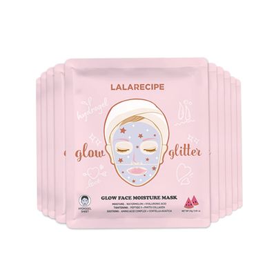 LALARECIPE Glow Face Moisture Mask - Hydrating &amp; Cooling Hydrogel Facial with 8-Hyaluronic Acid, Watermelon &amp; Peptides - Vegan Korean Skincare for Radiant Skin (Pack of 10)