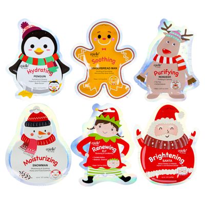 Epielle Holiday Character Sheet Masks (Assorted 4 masks) - Includes 1-Santa, 1-Reindeer, 1-Snowman, 1-Elf