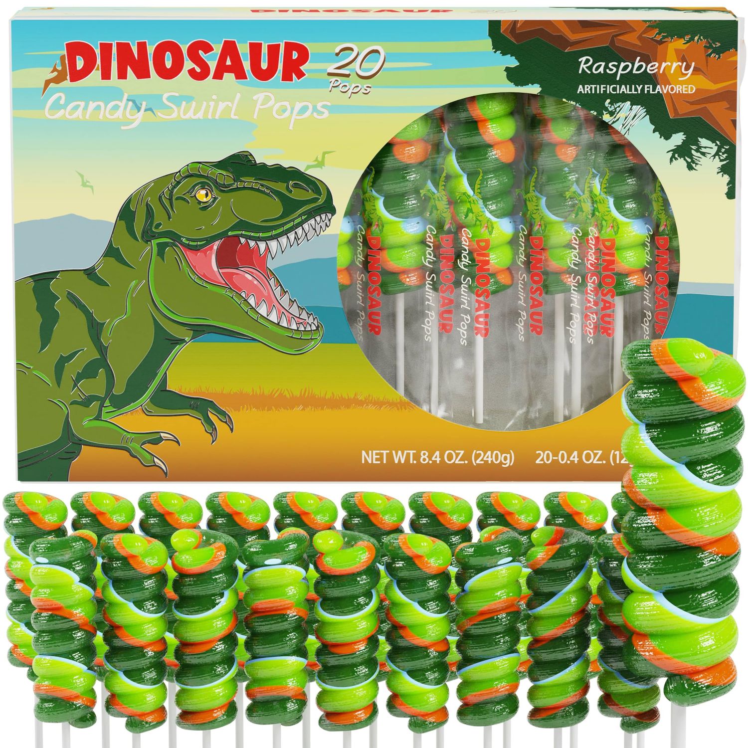Primary Colors Dinosaur Lollipops For Kids Individually Wrapped 20pk- Dinosaur Candy For Dinosaur Party Favors