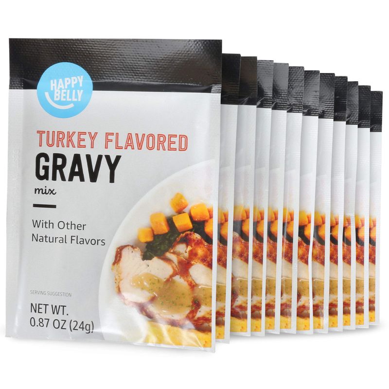Amazon Brand - Happy Belly Turkey Flavored Gravy Mix, 0.87 ounce each, 12 Count (Pack of 1)