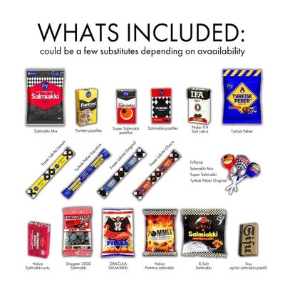 Finnish Salmiakki and Licorice set SPSP BOX Variety Pack Care Package Treats Gift Boxes Pack Adults Kids Grandkids Guys Girls Women Men Boyfriend Candy Birthday Cookies Chips Food (SOPOSOPO)