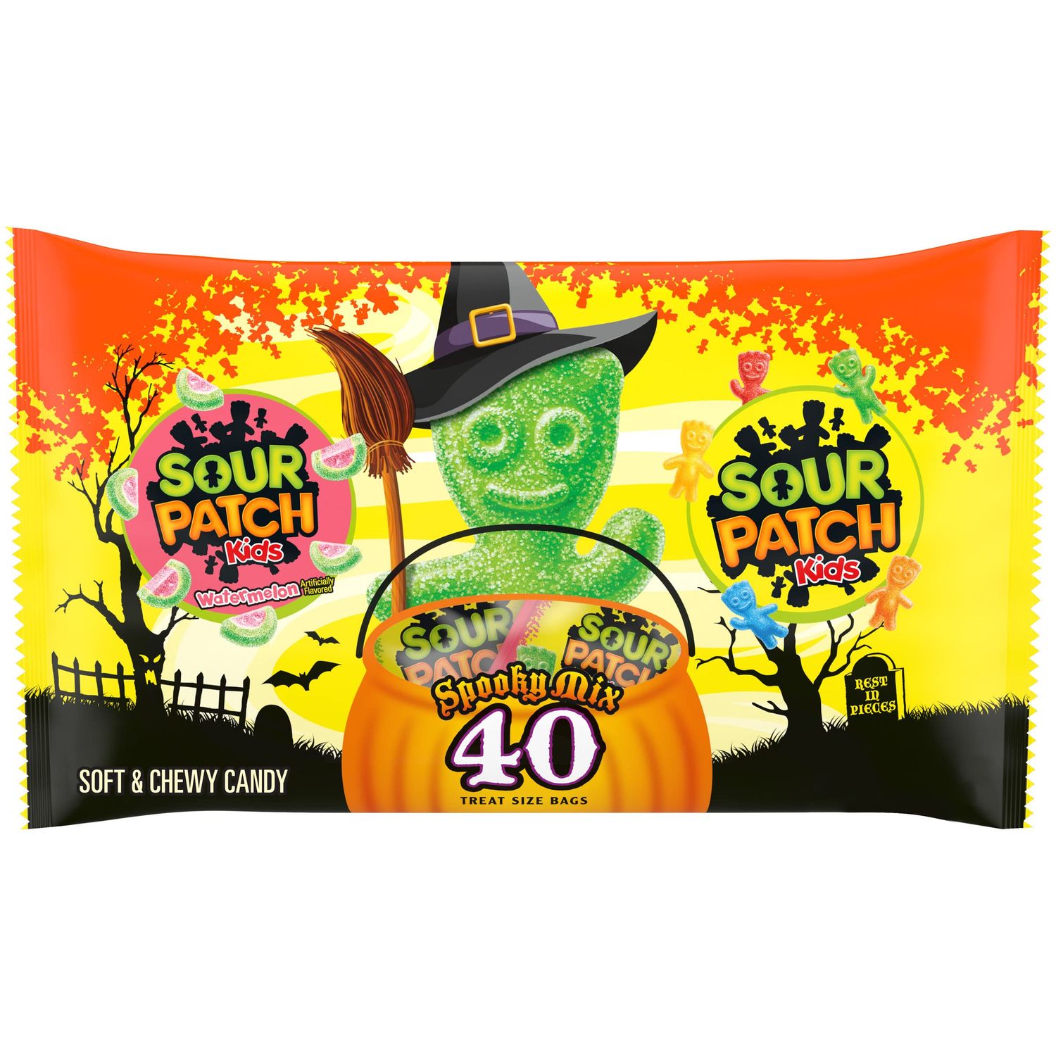 SOUR PATCH KIDS Original &amp; Watermelon Halloween Candy Variety Pack, 40 Trick or Treat Bags