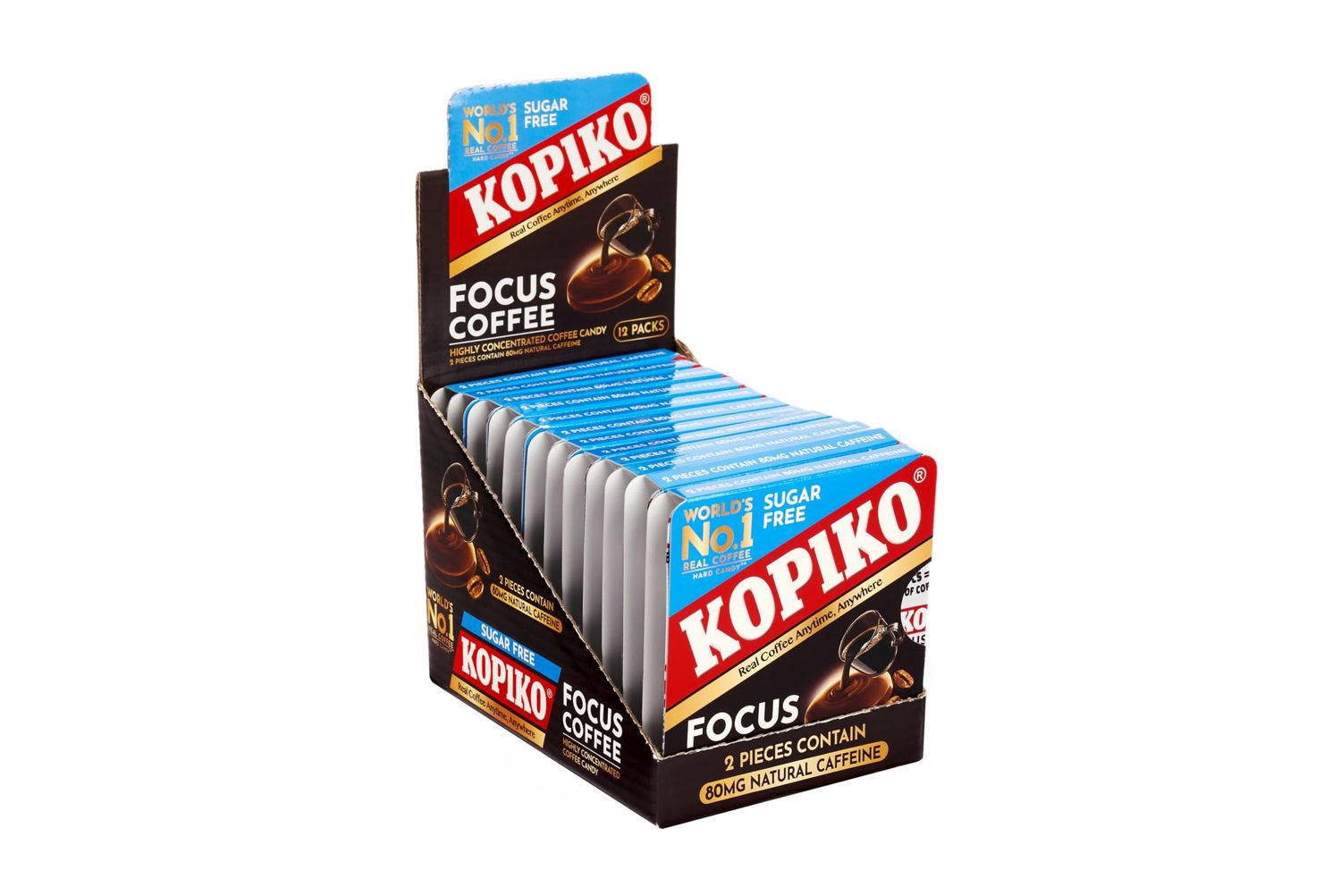 Kopiko Focus Coffee Candy - Highly Concentrated Coffee Candy, 12 pack box with 4 Focus candies per pack. 2 Candies Equals One Cup of Coffee