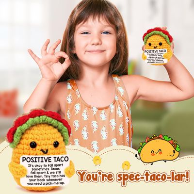 Mini Emotional Taco Support Positive Crochet Animals Funny Easter Day Birthday Gifts for Women Mom Daughter Sister Friend Inspirational Gifts Handmade Knitted Taco Cute Christmas Easter Basket Stuffer