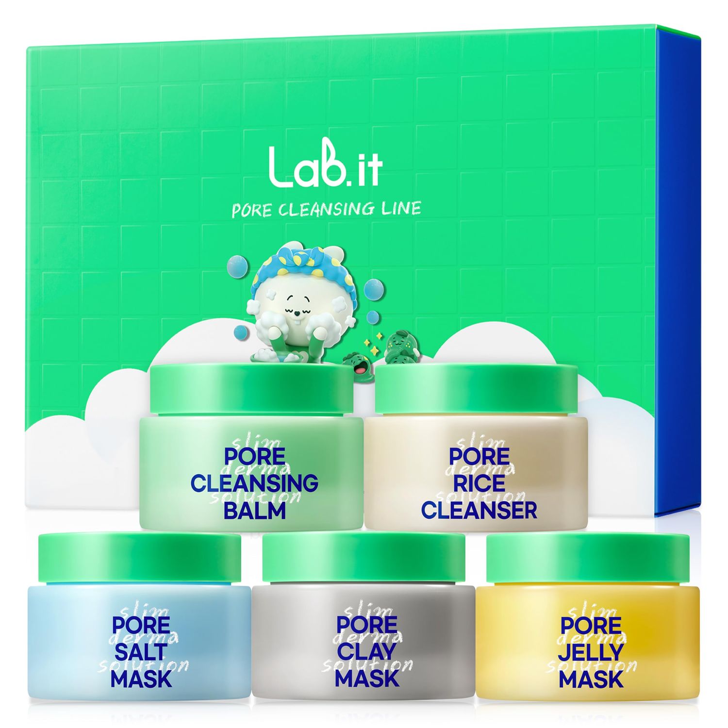 Lab.it Pore Cleansing Travel Kit (5EA)- Korean Skincare Discovery Set for Teens with Cleansing Balm, Rice Cleanser, Clay Mask, Salt &amp; Jelly Mask, Travel-Size Face Mask Kit for Sensitive Skin, Gift Set