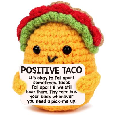 Mini Emotional Taco Support Positive Crochet Animals Funny Easter Day Birthday Gifts for Women Mom Daughter Sister Friend Inspirational Gifts Handmade Knitted Taco Cute Christmas Easter Basket Stuffer