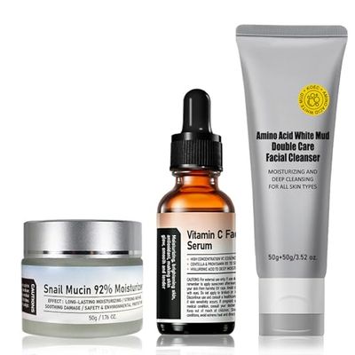Crema De Baba De Caracol Original, 92% Snail Mucin Moisturizer Korean Skin Care Set, Snail Mucin Serum, Vitamin C Facial Serum, Double Care Facial Cleanser, Crema Baba De Caracol Original