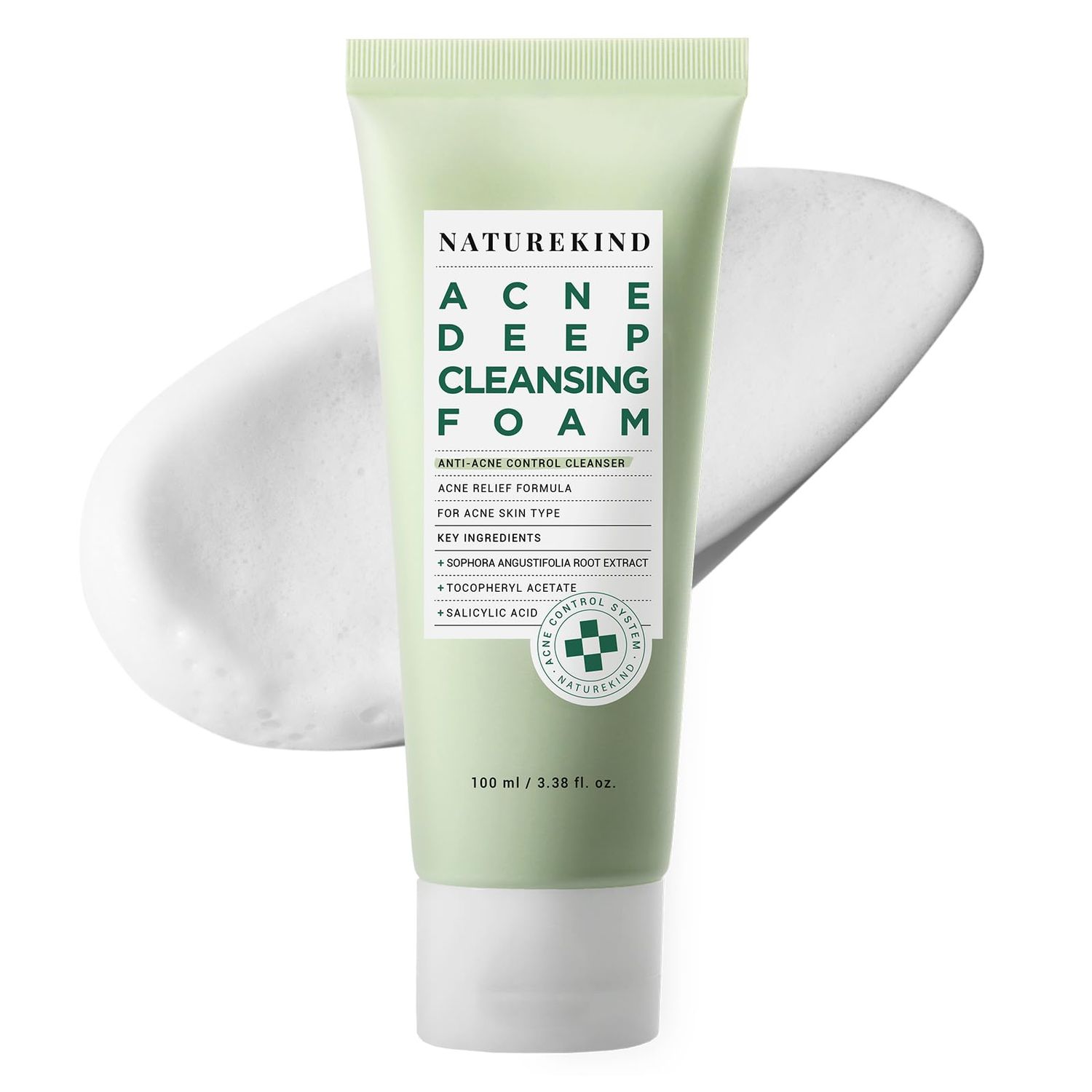 NATUREKIND Acne Deep Cleansing Foam, Formulated with Salicylic Acid for Acne Prone Skin, Daily Acne Face Wash for Removing Sebum and Dead Cells, Korean Skin Care, 100ml, 3.38 fl. oz.