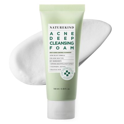 NATUREKIND Acne Deep Cleansing Foam, Formulated with Salicylic Acid for Acne Prone Skin, Daily Acne Face Wash for Removing Sebum and Dead Cells, Korean Skin Care, 100ml, 3.38 fl. oz.