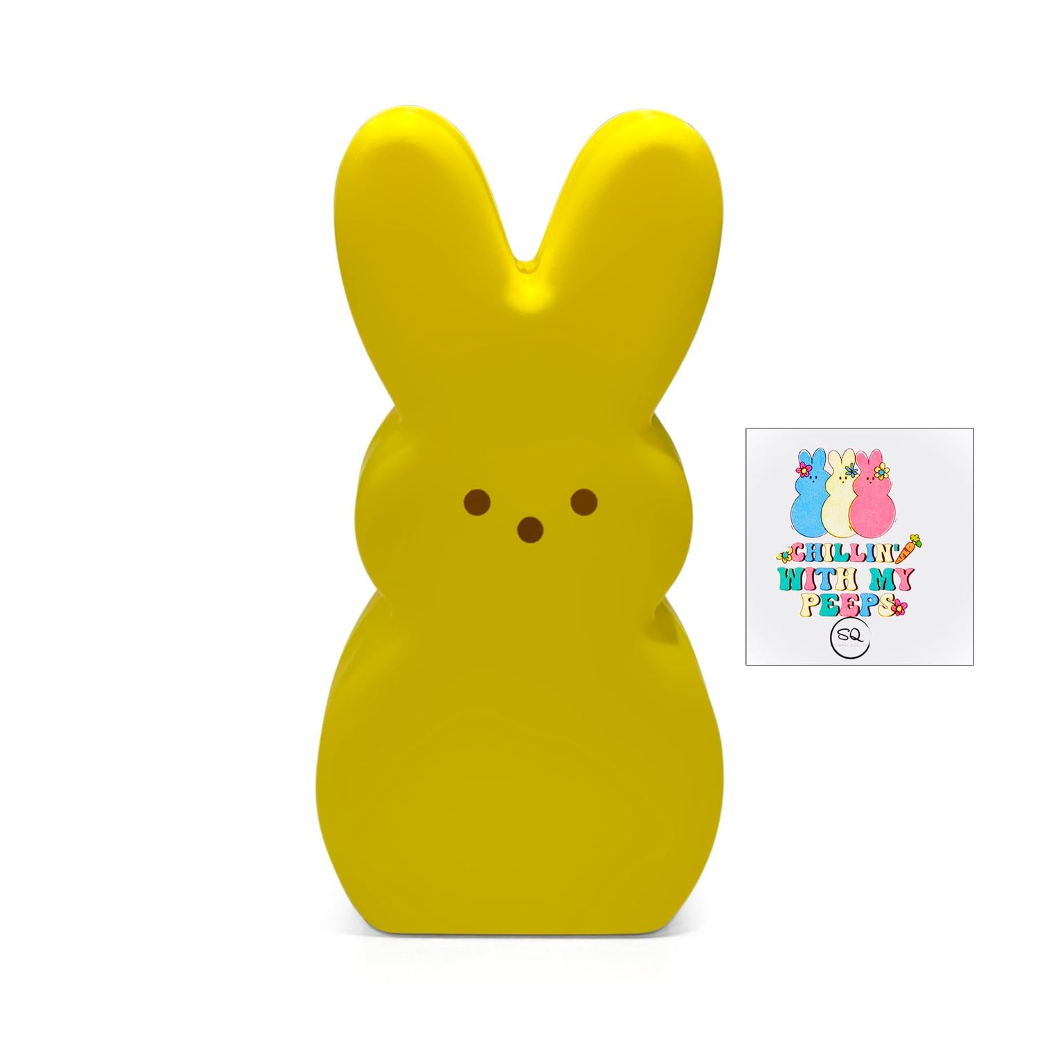 SIMPLE QUALITY Chillin with My Peeps Temporary Tatoo 3 Pack Bundle with Peeps Marshmallow Bunny Novelty Light Up Decorative LED Lighted Figure 10 Inch Yellow
