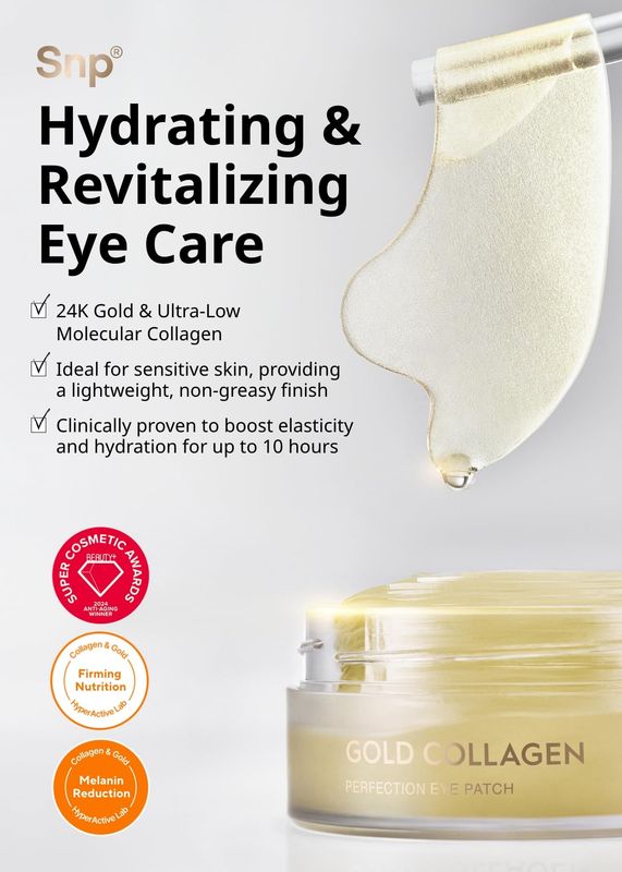 SNP K Beauty 24K Gold Perfection Eye Patch Nourishing Under Eye Patches for Wrinkles and Dark Spots Under Masks for Puffy Eyes and Dark Circles Korean Collagen Skincare 60 Patches