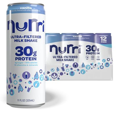 Nurri - 30g Protein Ultra Filtered Milk Shake - Vanilla - Lactose Free, Low Sugar, 150 Calories, 10 Vitamins and Minerals - 11 fl oz, 12 Cans