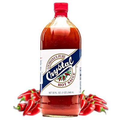Crystal Louisiana&#39;s Pure Hot Sauce, 32 Ounce, Aged Cayenne Peppers, Medium Heat, Flavor Gumbo to Bloody Mary&#39;s (Exclusive Amazon Recipe Card Included)