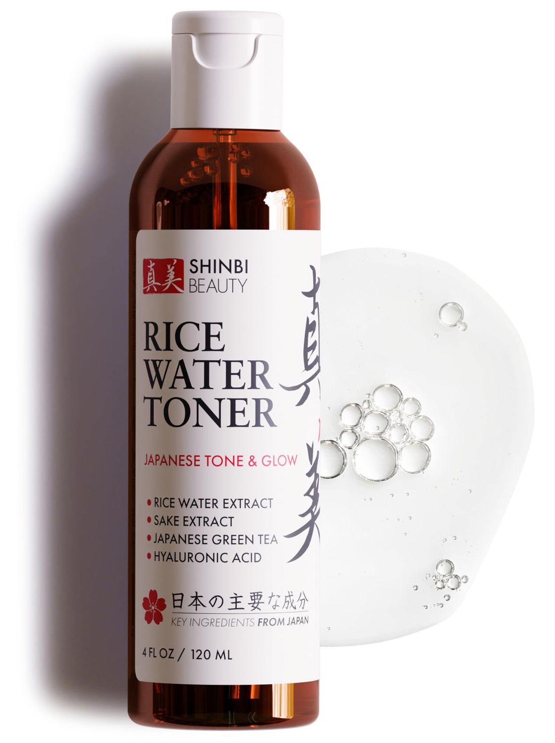 Shinbi Beauty Japanese Rice Water Toner - Contains Sake Extract, Green Tea &amp; Hyauronic Acid - 99% Naturally Derived - 4 FL OZ