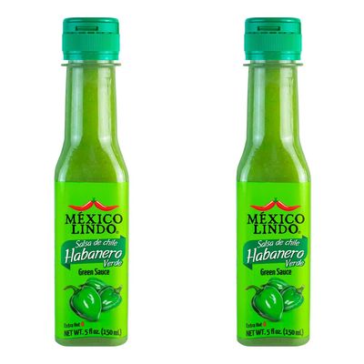 Mexico Lindo Green Habanero Hot Sauce Real Green Habanero Chili Pepper Enjoy with Mexican Food, Seafood &amp; Pasta 5 Fl Oz Bottles (Pack of 2)