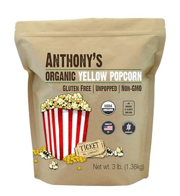 Anthony&#39;s Organic Yellow Popcorn Kernels, 3 lb, UnPopped, Gluten Free, Non GMO