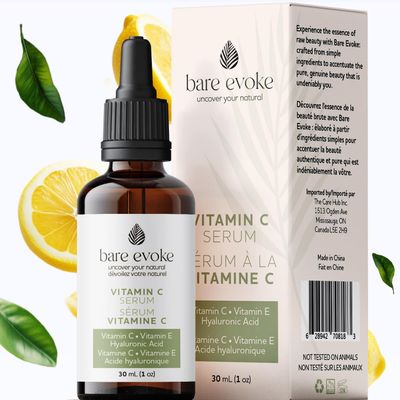 Bare Evoke Vitamin C Serum - Hydrating &amp; Brightening Face Serum with Hyaluronic Acid, Niacinamide &amp; Natural Extracts - Helps Reduce the Look of Dark Spots, Dullness &amp; Pores - For All Skin Types