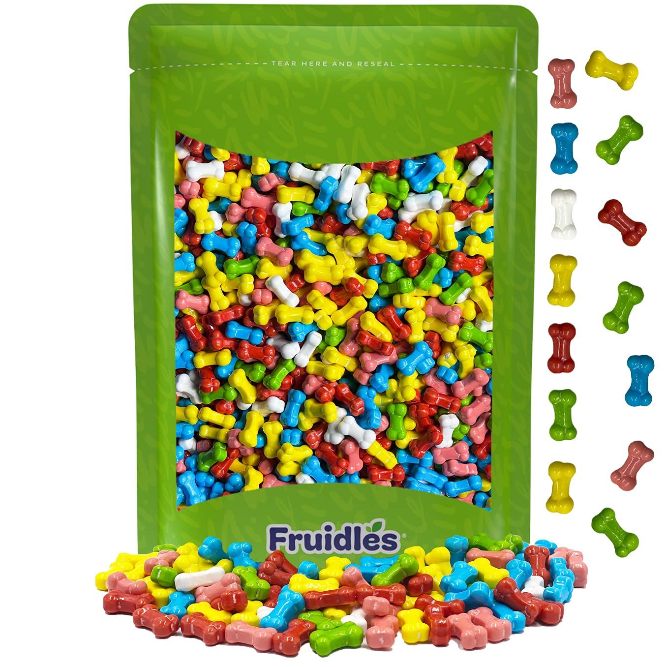 Fruidles Mini Skulls &amp; Bones Shaped Hard Candy Treats, Assorted Fruit Mix, Kosher Certified Parve, Family Size Party Bag (1 Pound, Bones Candy)