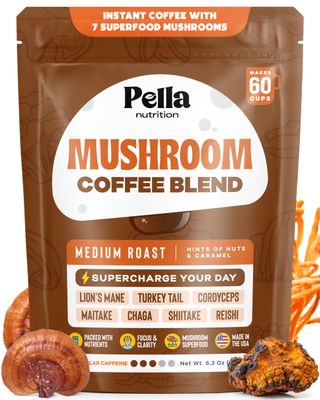 Pella Nutrition Organic Mushroom Instant Coffee (60 Servings) with 7 Superfood Mushrooms, Great Tasting, Includes Lion&#39;s Mane, Reishi, Chaga, Cordyceps, Shiitake, Maitake, and Turkey Tail