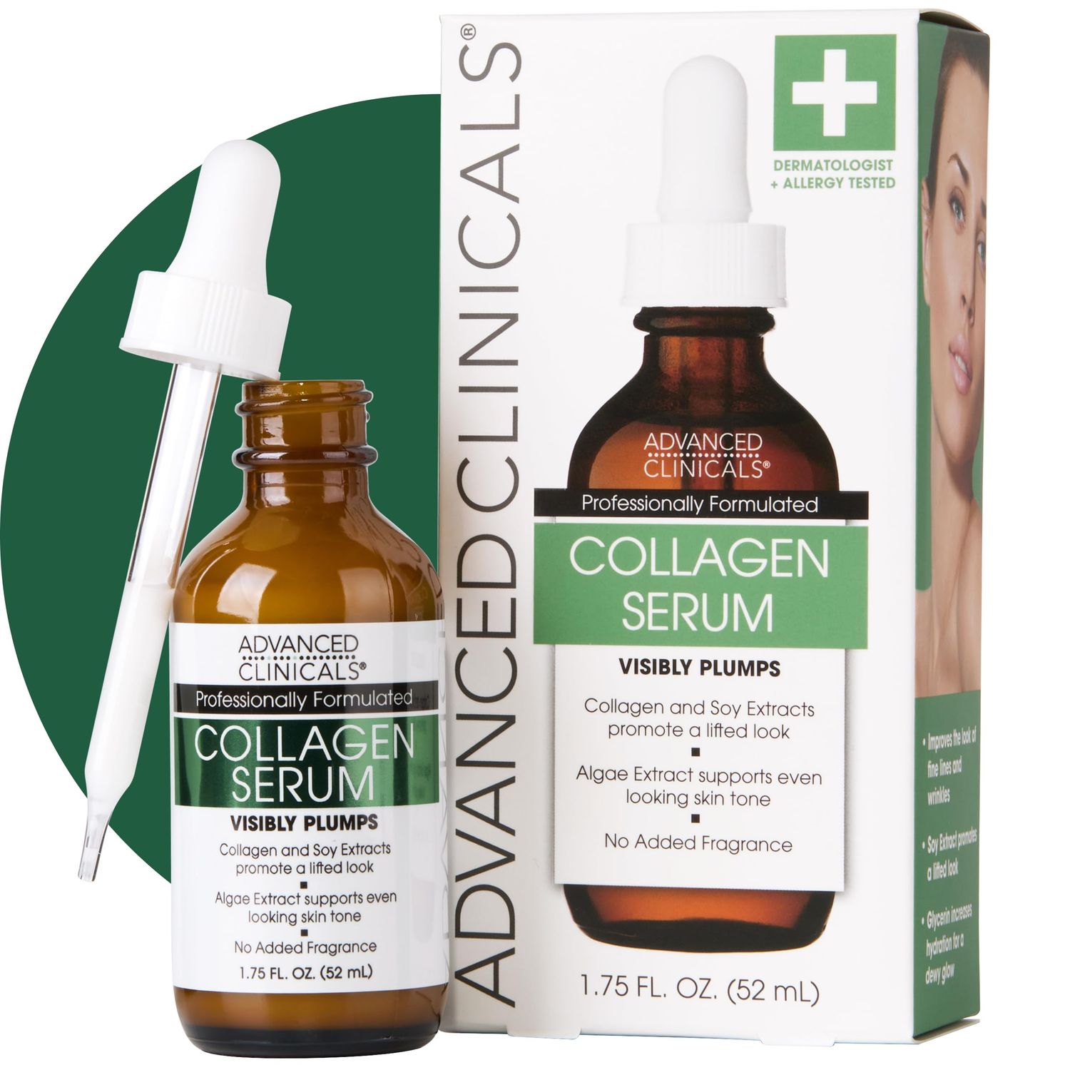 Advanced Clinicals Collagen Serum For Face Visible Anti Aging Collagen Peptide Serum Hyaluronic Acid Moisturizer Improves Look Of Wrinkles, Dry Skin, &amp; Fine Lines, No added Fragrance, 1.75 Fl Oz