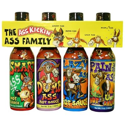 KICKIN&#39; Family Hot Sauce Gourmet Gift Set - 5oz. 4 Pack - Try if you dare! - Perfect Ultimate Gourmet Gift for the Hot Sauce Fan