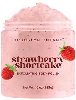 Brooklyn Botany Strawberry Shortcake Body Polish Scrub for Skin Care - Moisturizing and Gently Exfoliating Body Polish for Smoother, Softer and More Even Skin Tone - 10 oz