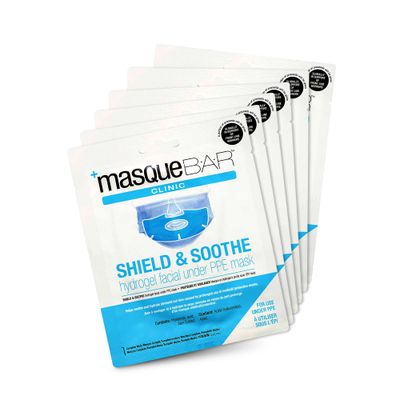 masque BAR Shield &amp; Soothe Hydrogel Facial Mask, Korean Face Sheet Mask, Hydrating Sheet Mask, Calming Moisture Mask with Aloe Vera, Skin Care for Prolonged Use of Safety Face Masks, Pack of 6