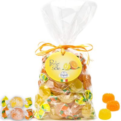 Perle di Sole Candy from Italy - Italian Fruit Jelly Candy - Orange &amp; Lemon Soft Candy Individually Wrapped (12.35 Oz 350g Bag) Italian Gelee Candy