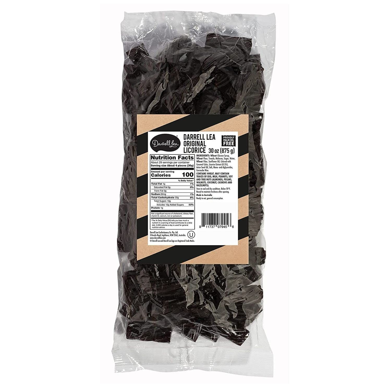 Darrell Lea Australian Licorice, Original Black Flavor, 30 Ounce Bulk Bag (1-Pack) Non-GMO, No Palm Oil, No High Fructose Corn Syrup Soft &amp; Chewy Licorice Candy, Made in Australia