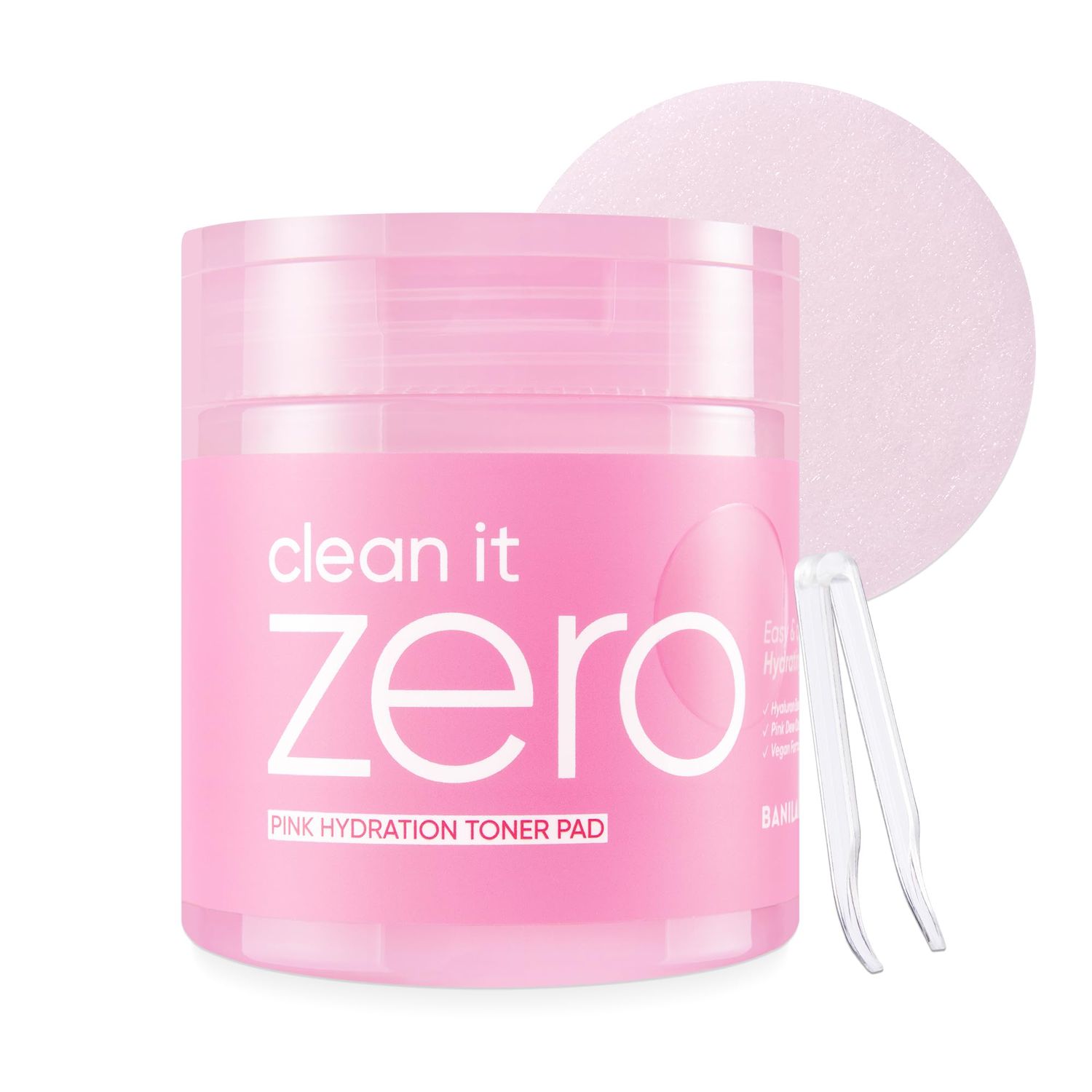 BANILA CO Clean it Zero Pink Hydration Toner Pad Vegan Korean 3-Layered Pads Hyaluronic Acids and Vitamin Complex to Moisturize and Soothe Skin Hypoallergenic, Alcohol Free (70 Pads)