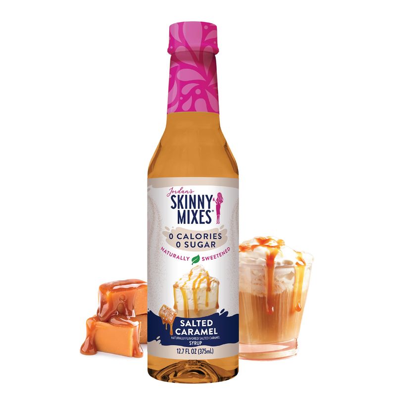 Jordan&#39;s Skinny Syrups Salted Caramel Naturally Sweetened, 0 calorie, 0 Sugar, No Artificial Flavors 12.7 Fl Oz