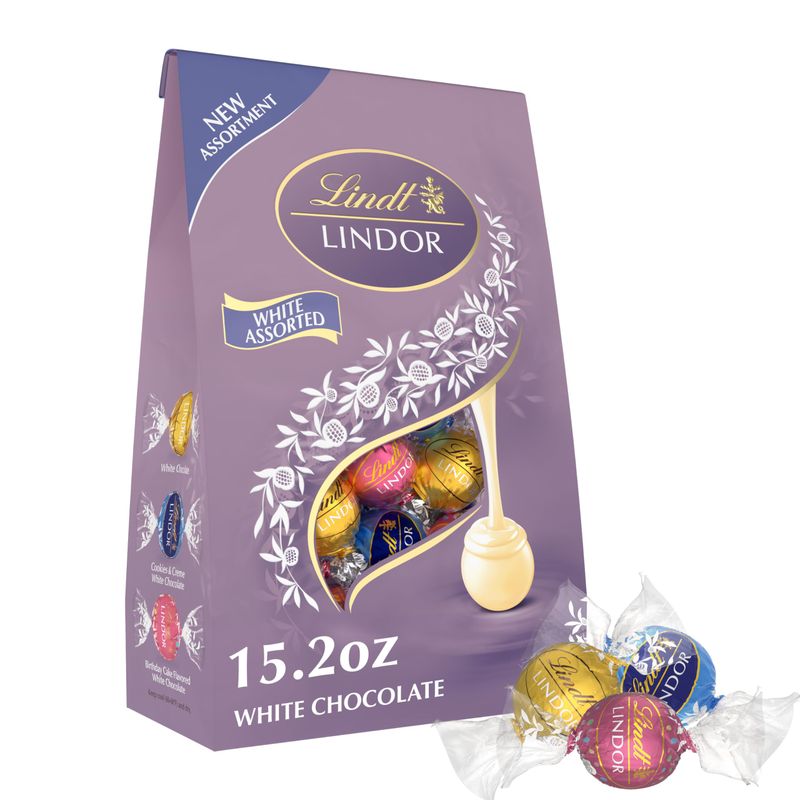 Lindt LINDOR Assorted White Chocolate Candy Truffles, Easter Chocolate Candy, 15.2 oz. Bag