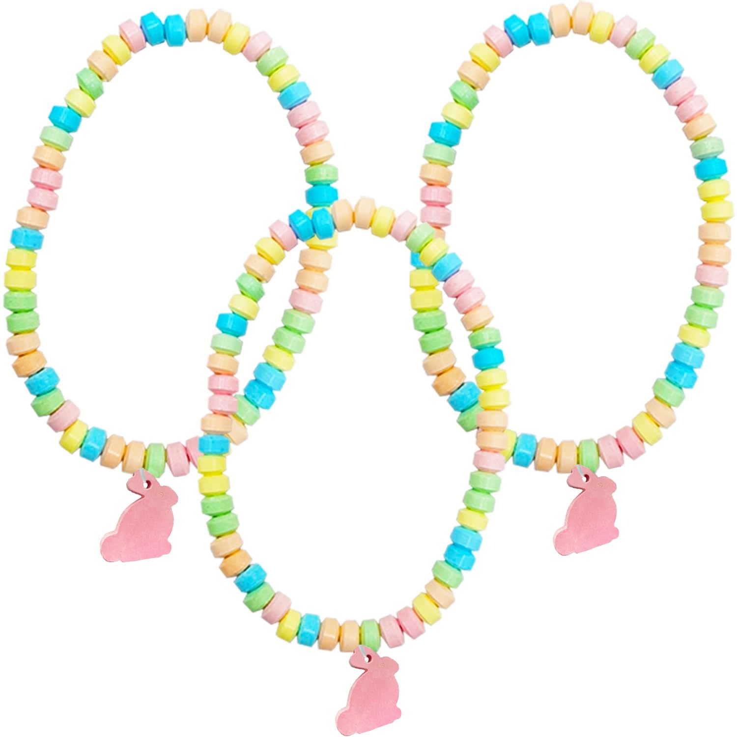 Fruidles Easter Bunny Candy Necklace, Multicolor Fruit-Flavored Chewables for Party Favors (24-Pack)